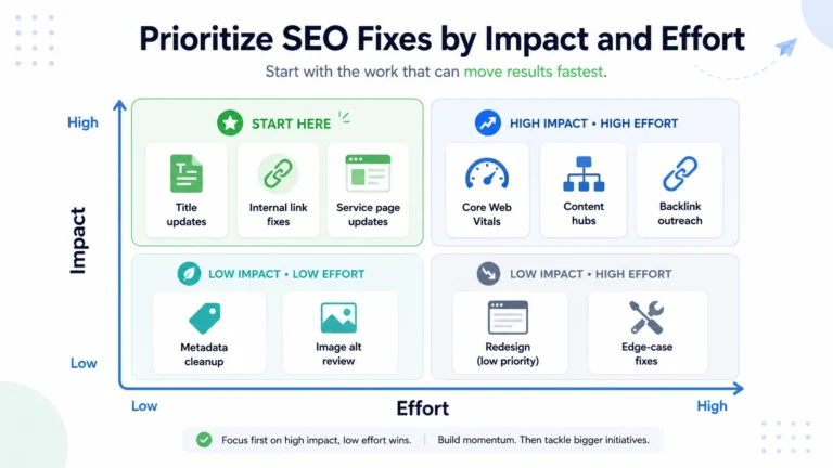 Impact versus effort matrix showing how SEO tasks can be prioritized before implementation