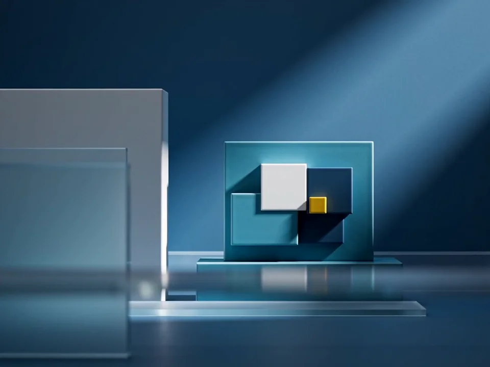 Illustrative glass layers revealing a carefully composed cobalt structure