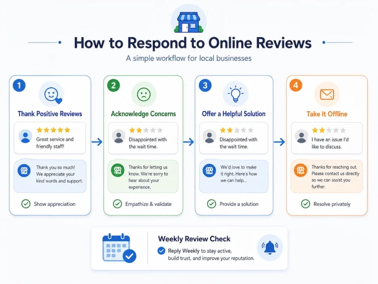 Review response workflow for local business trust